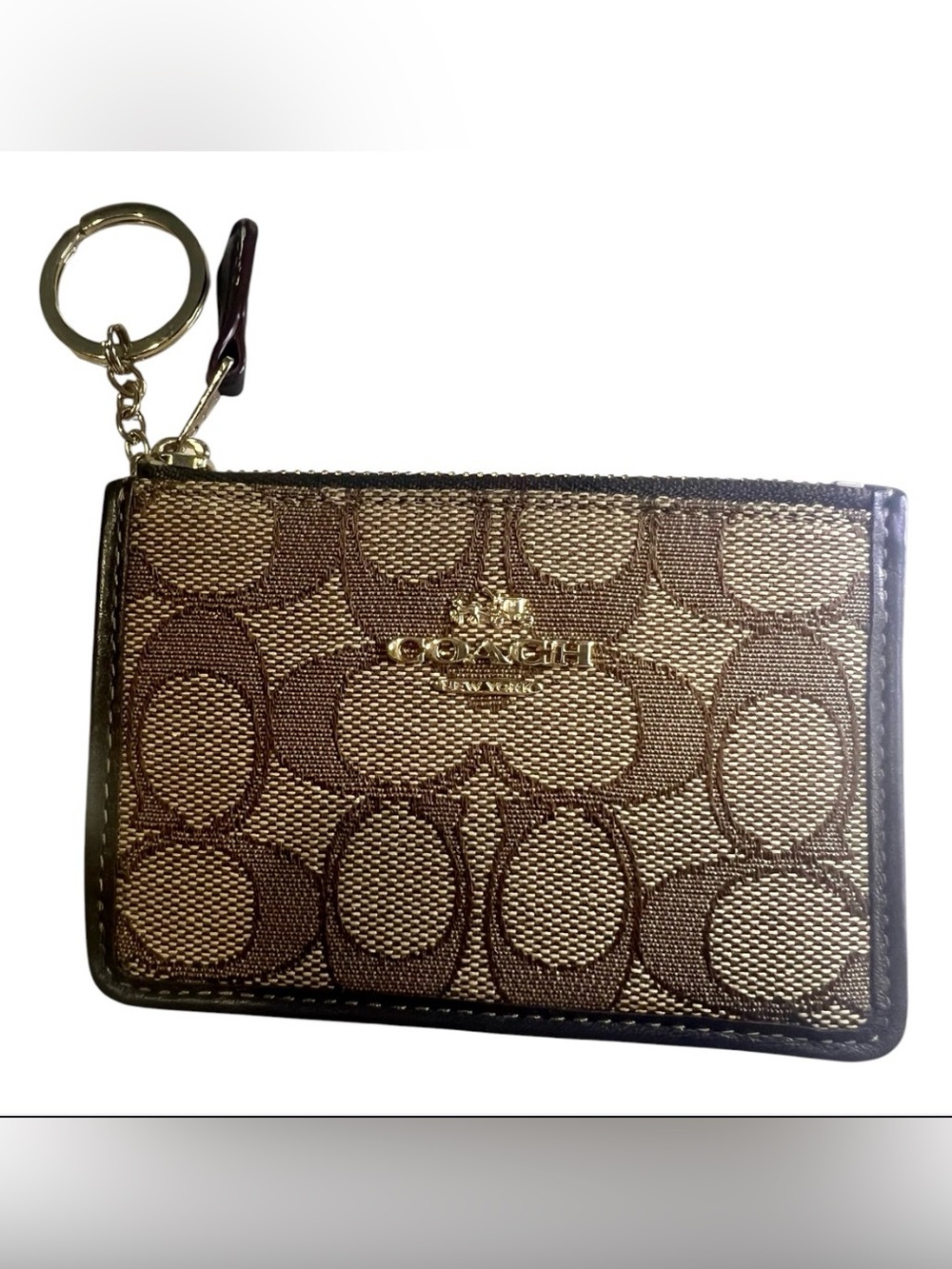 Coach Taupe Brown Signature Logo Canvas Card Case with Key Ring NWOT - Picture 3 of 3